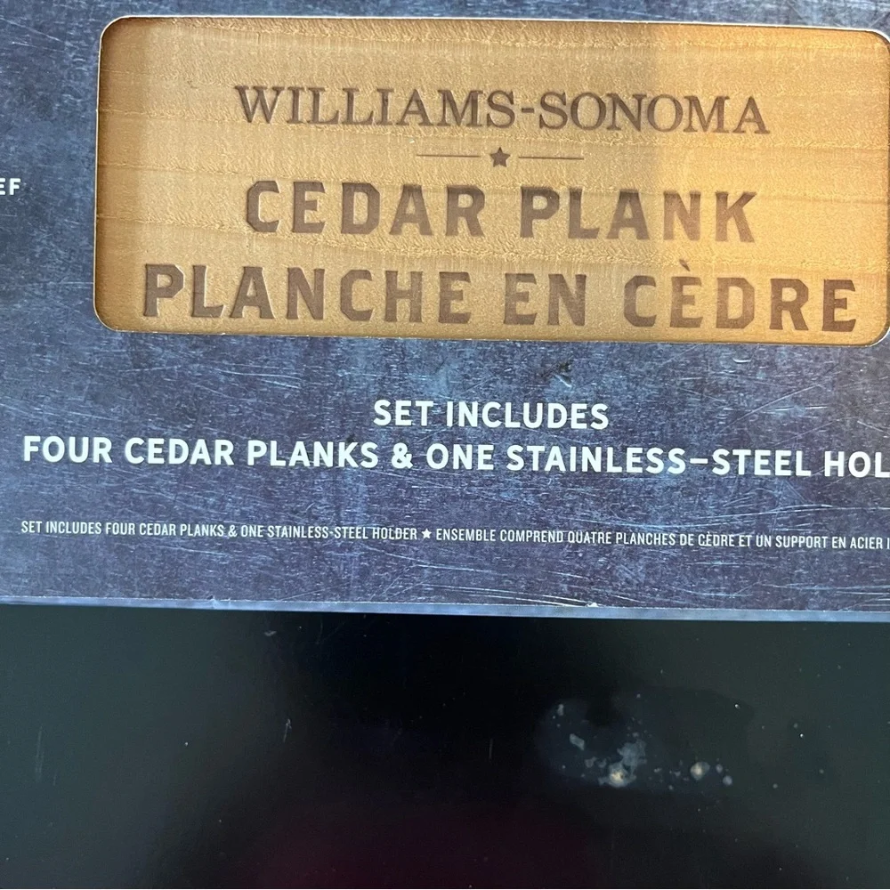 Williams-Sonoma 4 Cedar Plank Grill tools with Stainless Steel holder